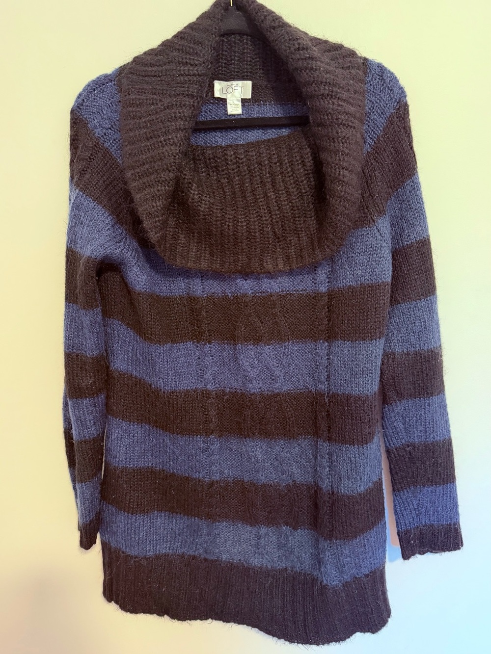 Ann Taylor Striped Cowl Neck Sweater - Blue and Black